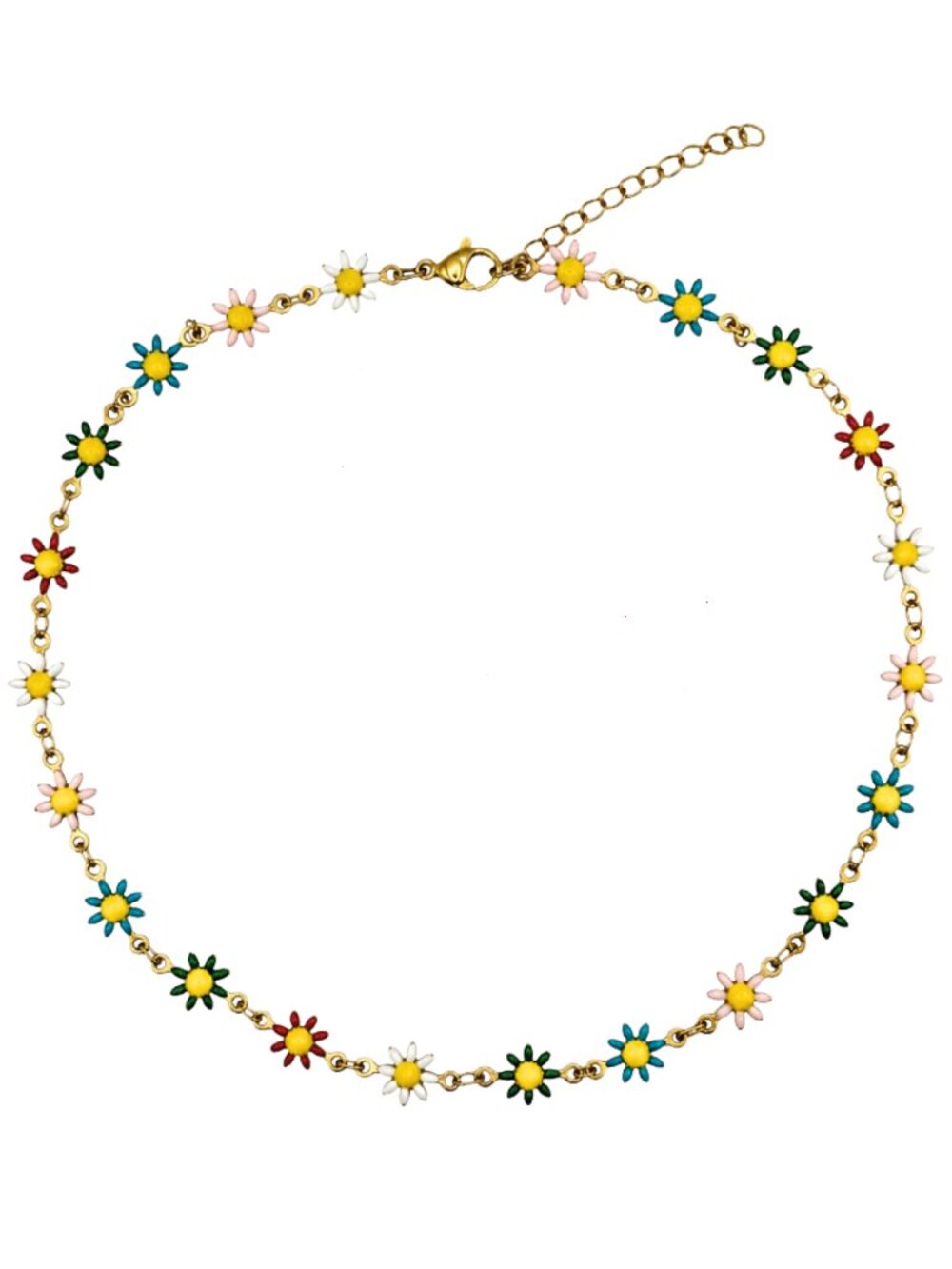 Y2K Colorful Enamel Daisy Flower Choker Necklace Gold Tone Cottagecore Boho